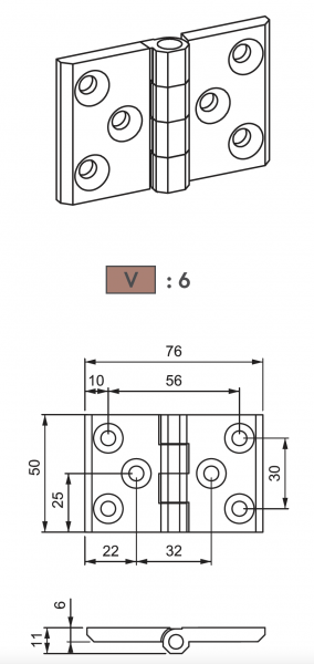 Scharnier (M 099) - 50x76mm - Metall